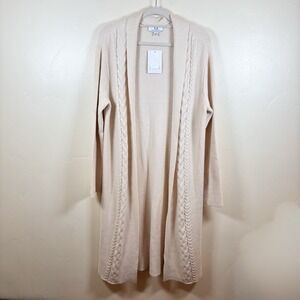 Magaschoni Cardigan Sweater Women's XL Blonde Cable Knit Open Front Longline NWT